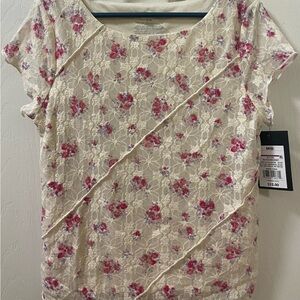 Art Class Pink and Cream Floral Lace Blouse